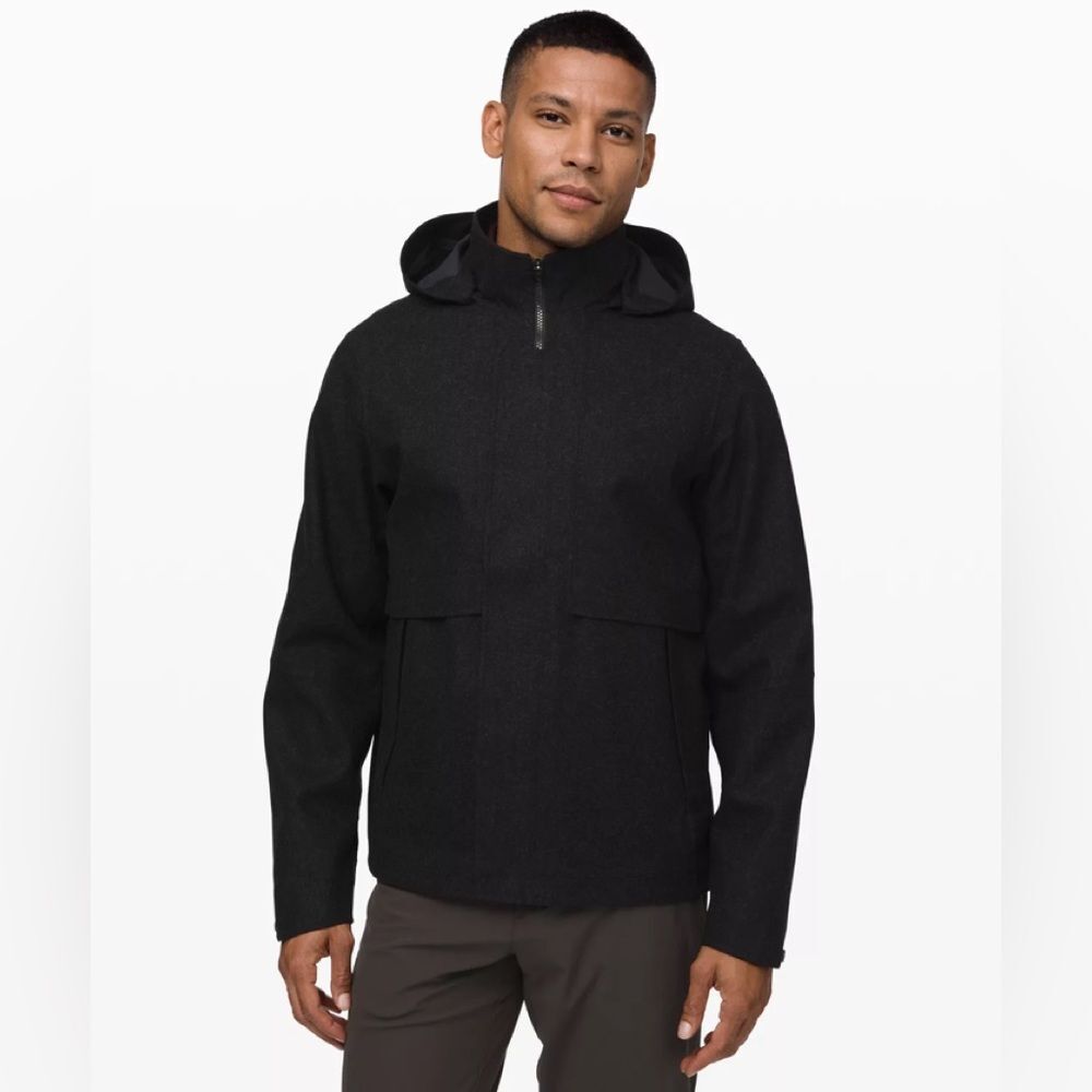 Lululemon Men’s Storm Break Wool Rain Jacket Tech Shell Heathered Black Sz M